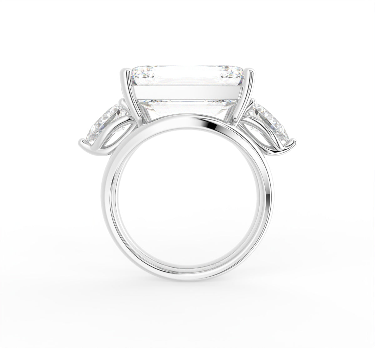 18K Trilogy Emerald Diamond Ring — FRONT