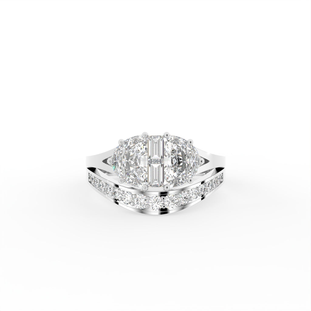 18K Bespoke Emerald Cut Diamond Trilogy Ring Set — TOP