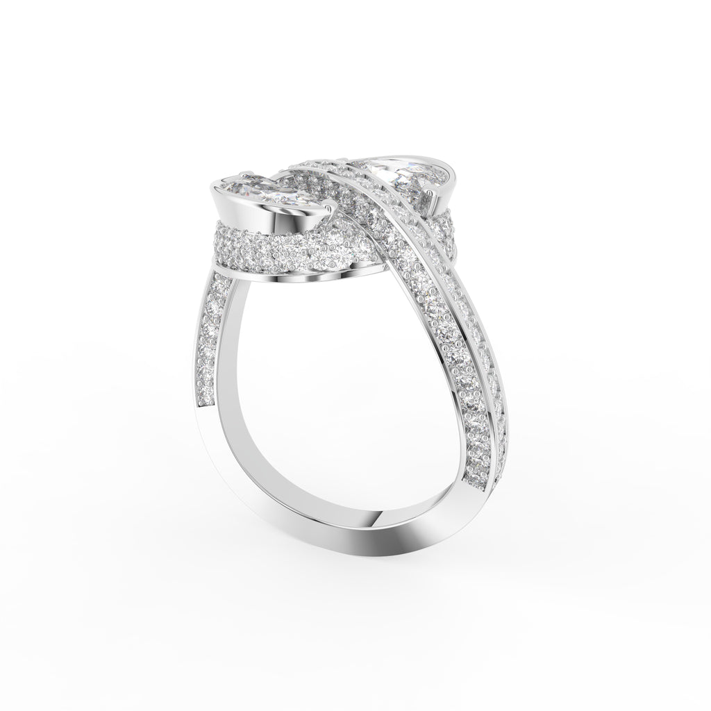 18K Twin Marquise Halo Diamond Ring — 3D VIEW