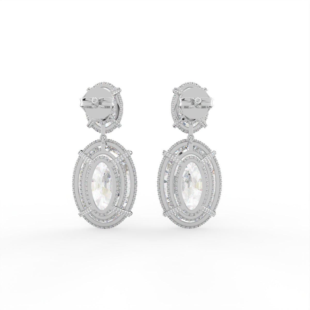 18K Solitaire Two Stone Diamond Drop Earrings — BACK