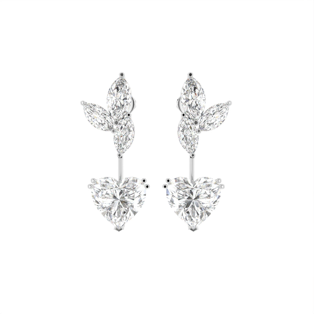 18K White Gold Heart Marquise Diamond Drop Earrings — TOP