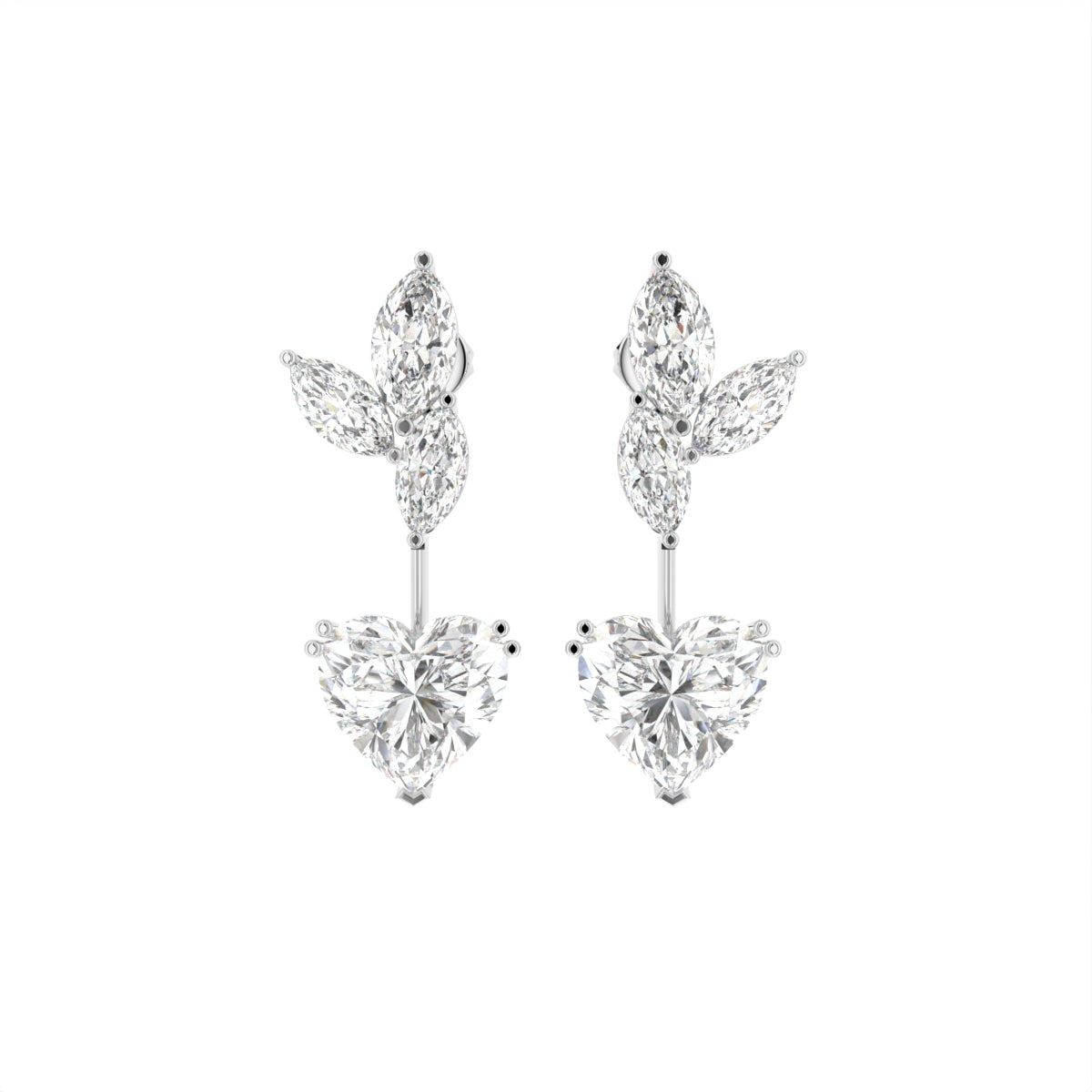 18K White Gold Heart Marquise Diamond Drop Earrings — TOP