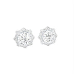 18K Floral Halo Solitaire Diamond Stud Earrings — 3D VIEW
