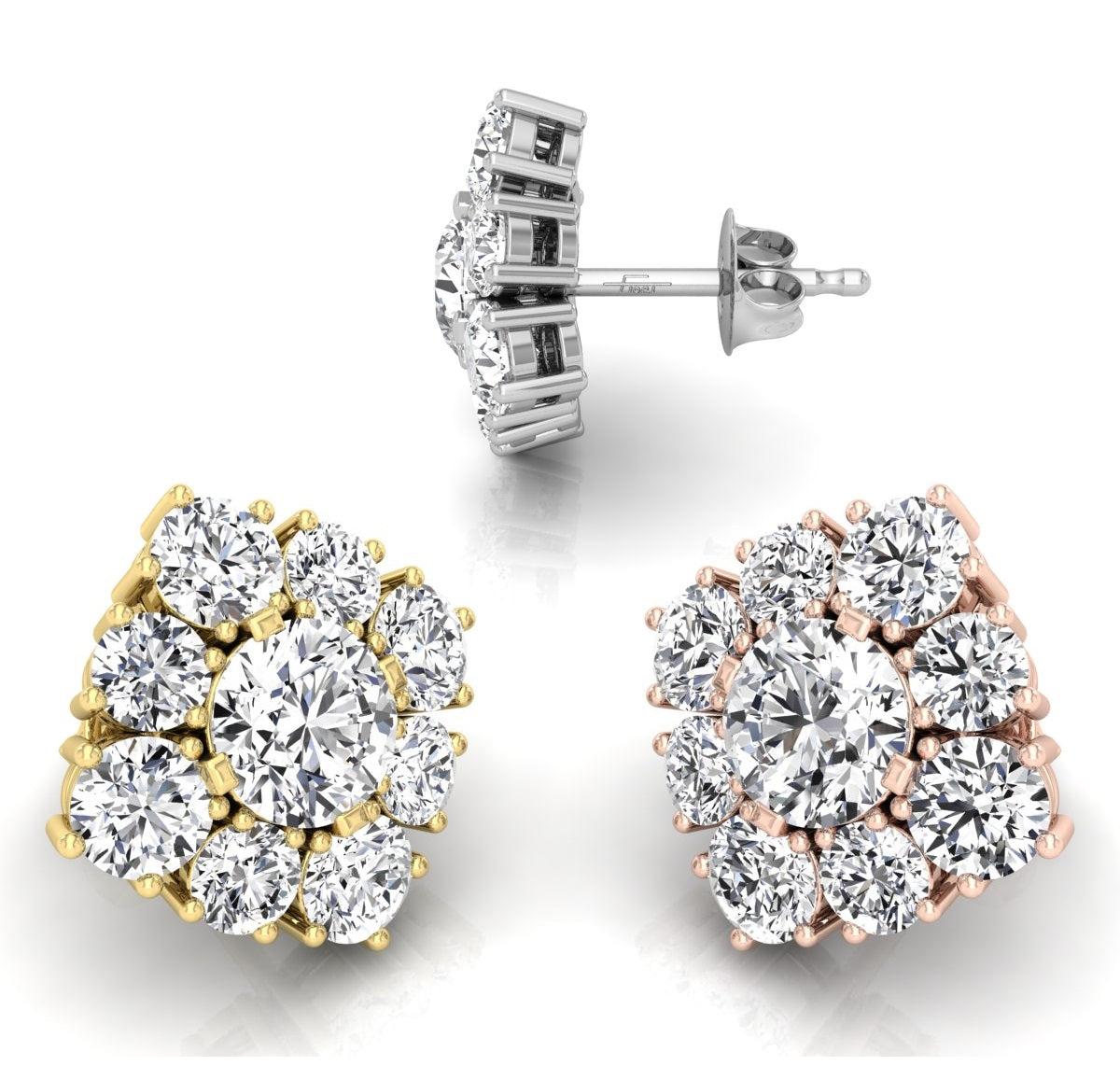 18K Round Halo Bespoke Diamond Earrings — 3 COLOR