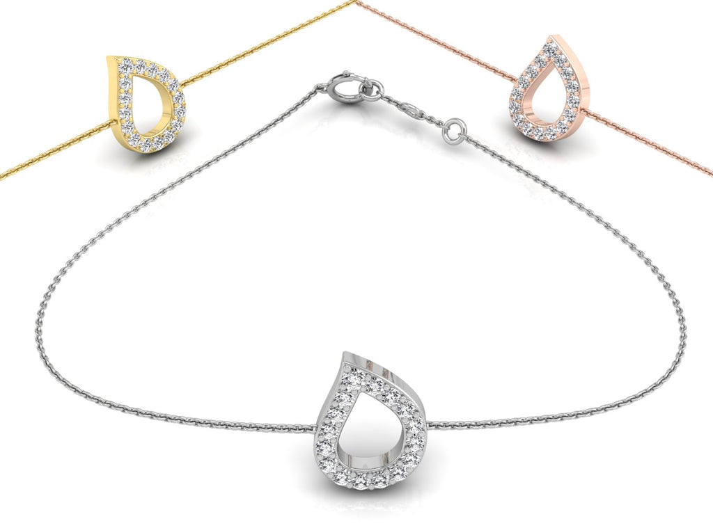 18K White Gold Arabic Alphabet Round Diamond Bracelet — 3 COLOR