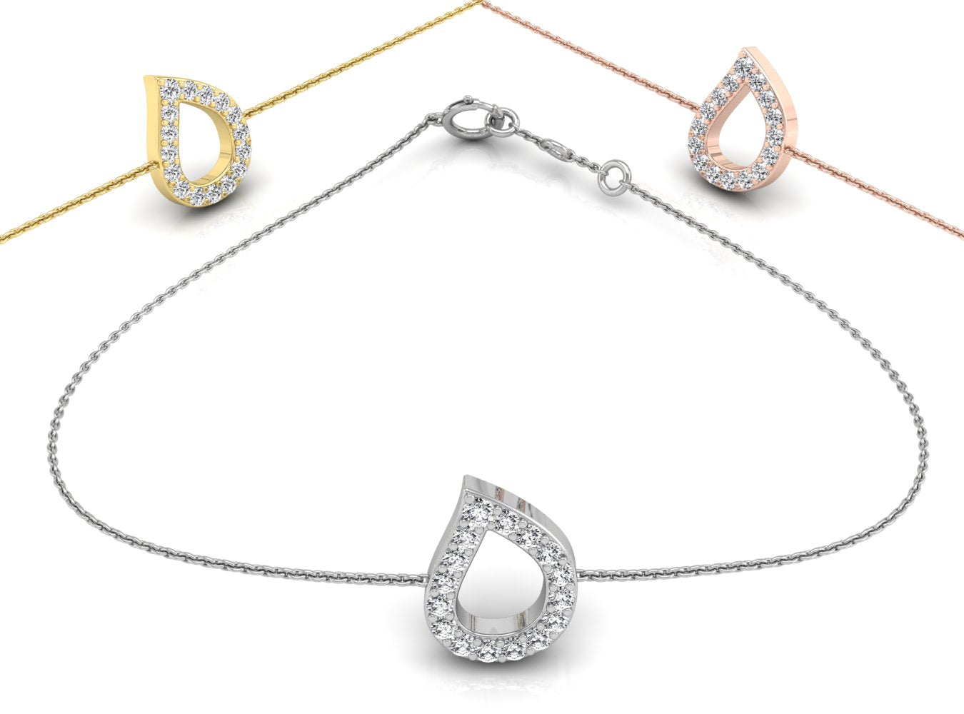 18K White Gold Arabic Alphabet Round Diamond Bracelet — 3 COLOR