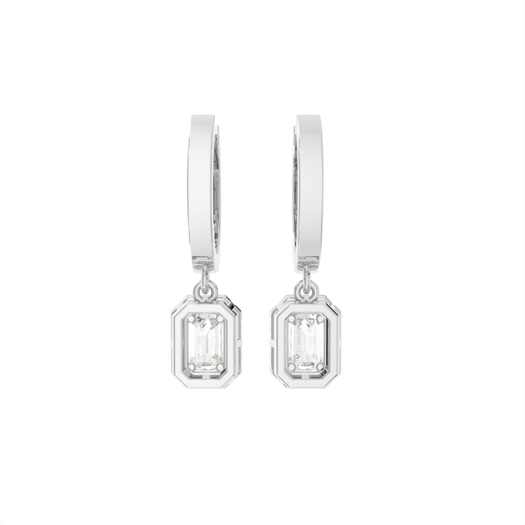 18K Emerald Halo Drop Diamond Earrings — BACK