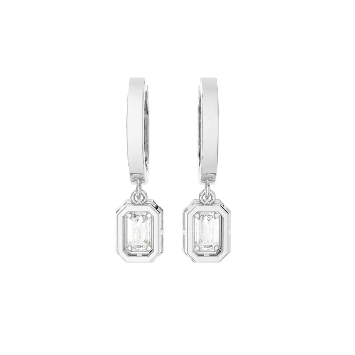 18K Emerald Halo Drop Diamond Earrings — BACK