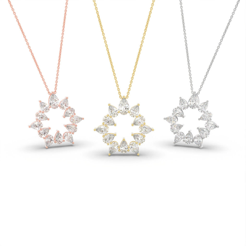 18K Floral Pear Diamond Pendant — 3 COLOR