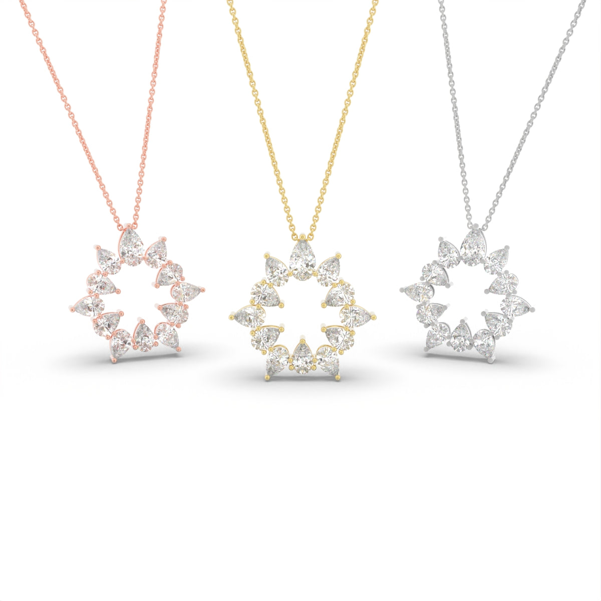 18K Floral Pear Diamond Pendant — 3 COLOR