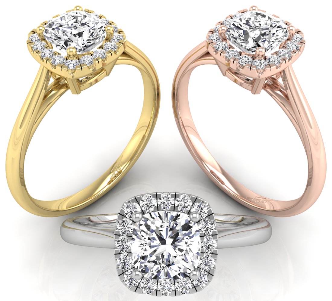 18K Halo Round Diamond Ring — 3 COLOR