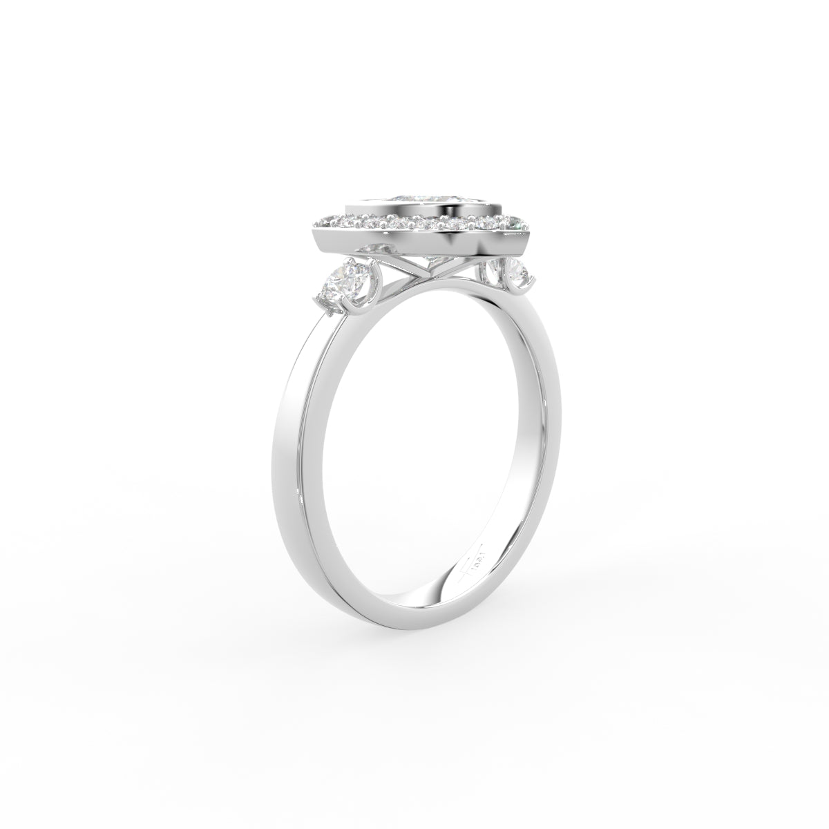 18K Halo Trillion Diamond Engagement Ring — 3D VIEW