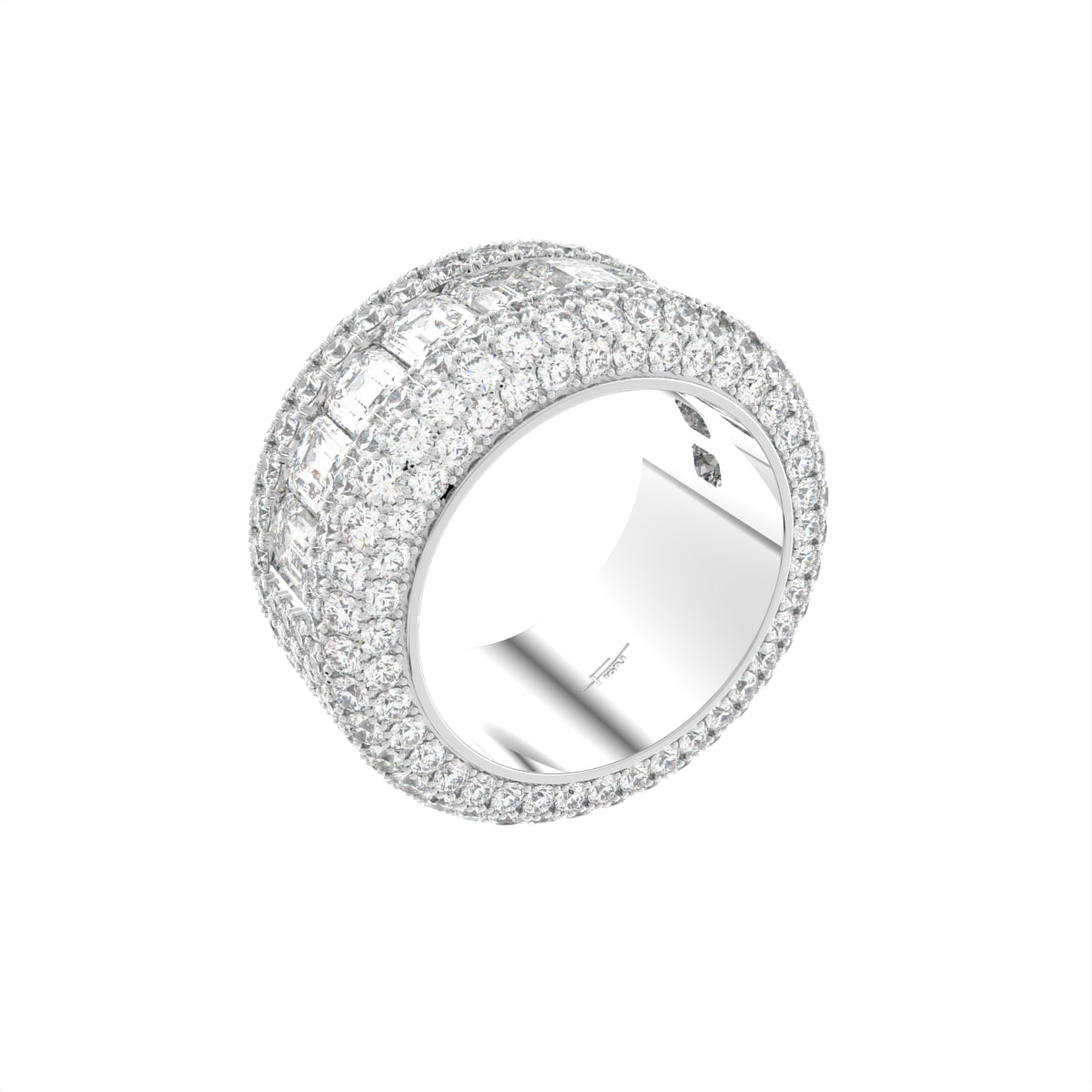 18K White Gold Eternity Emerald Diamond Ring — 3D VIEW