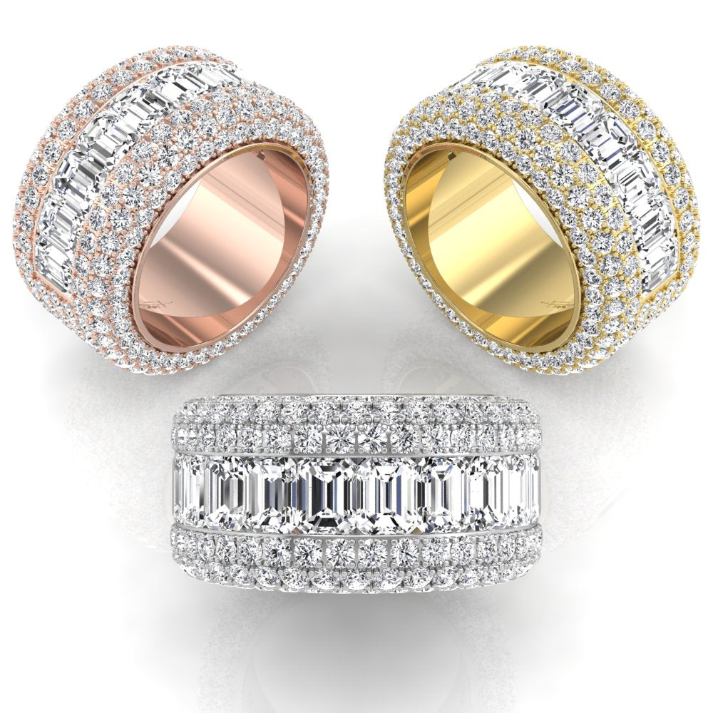 18K White Gold Eternity Emerald Diamond Ring — 3 COLOR