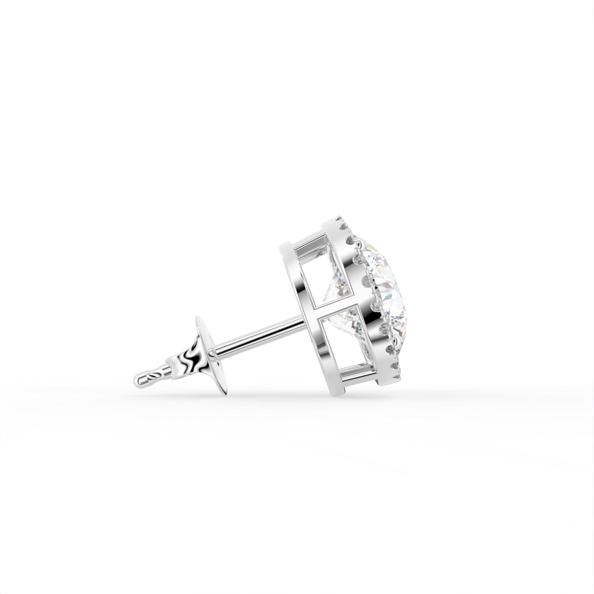 18K White Gold Halo Diamond Earrings — SIDE VIEW