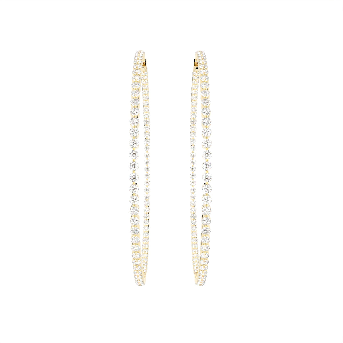 18K White Gold Round Diamond Hoop Earrings — TOP