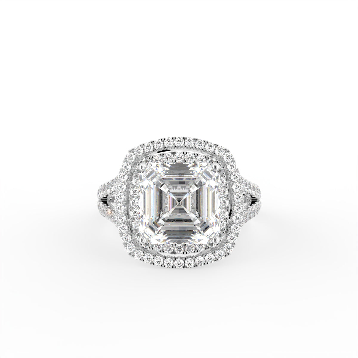 18K Halo Cushion-Cut Solitaire Diamond Ring — TOP