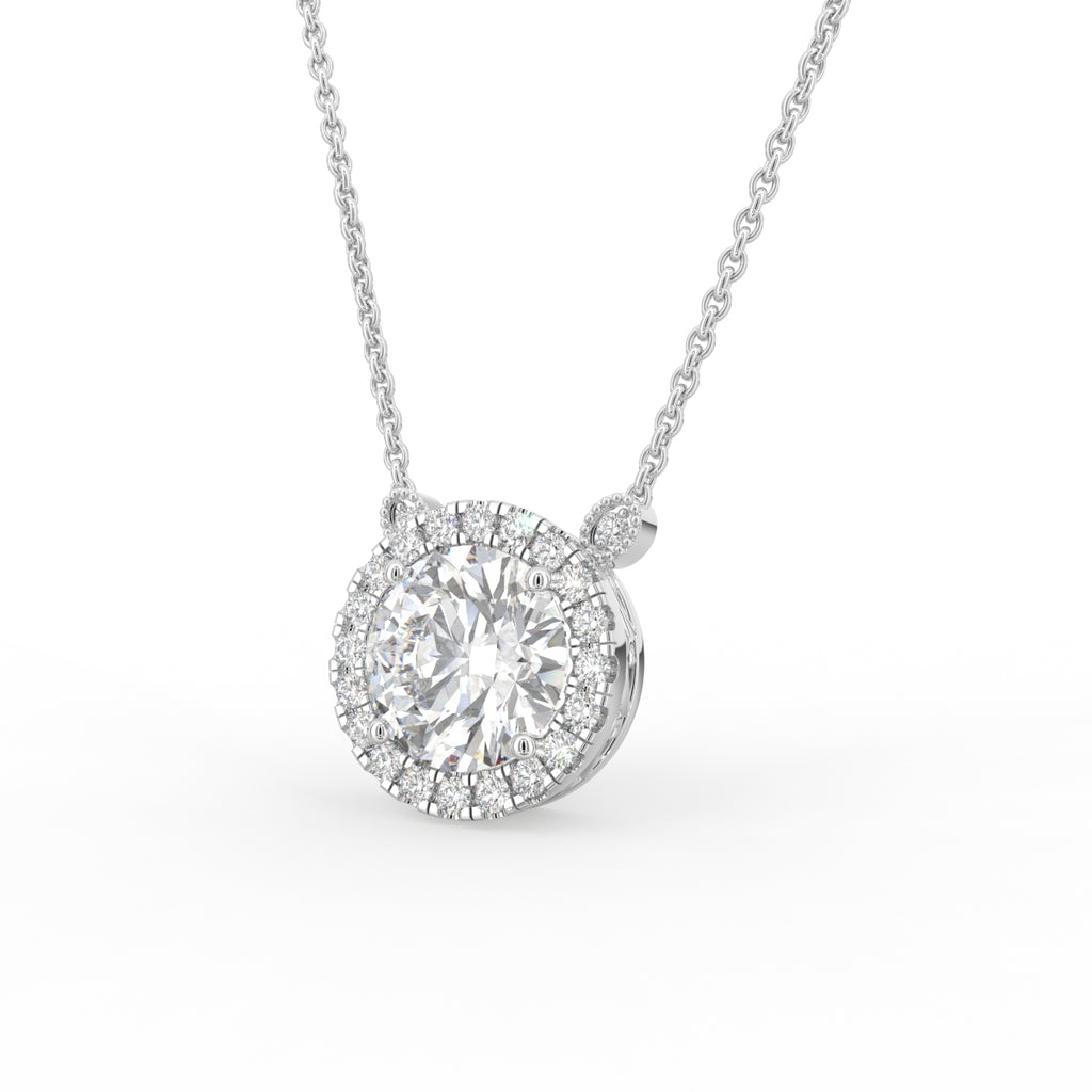 18K Halo Round Diamond Pendant — 3D VIEW