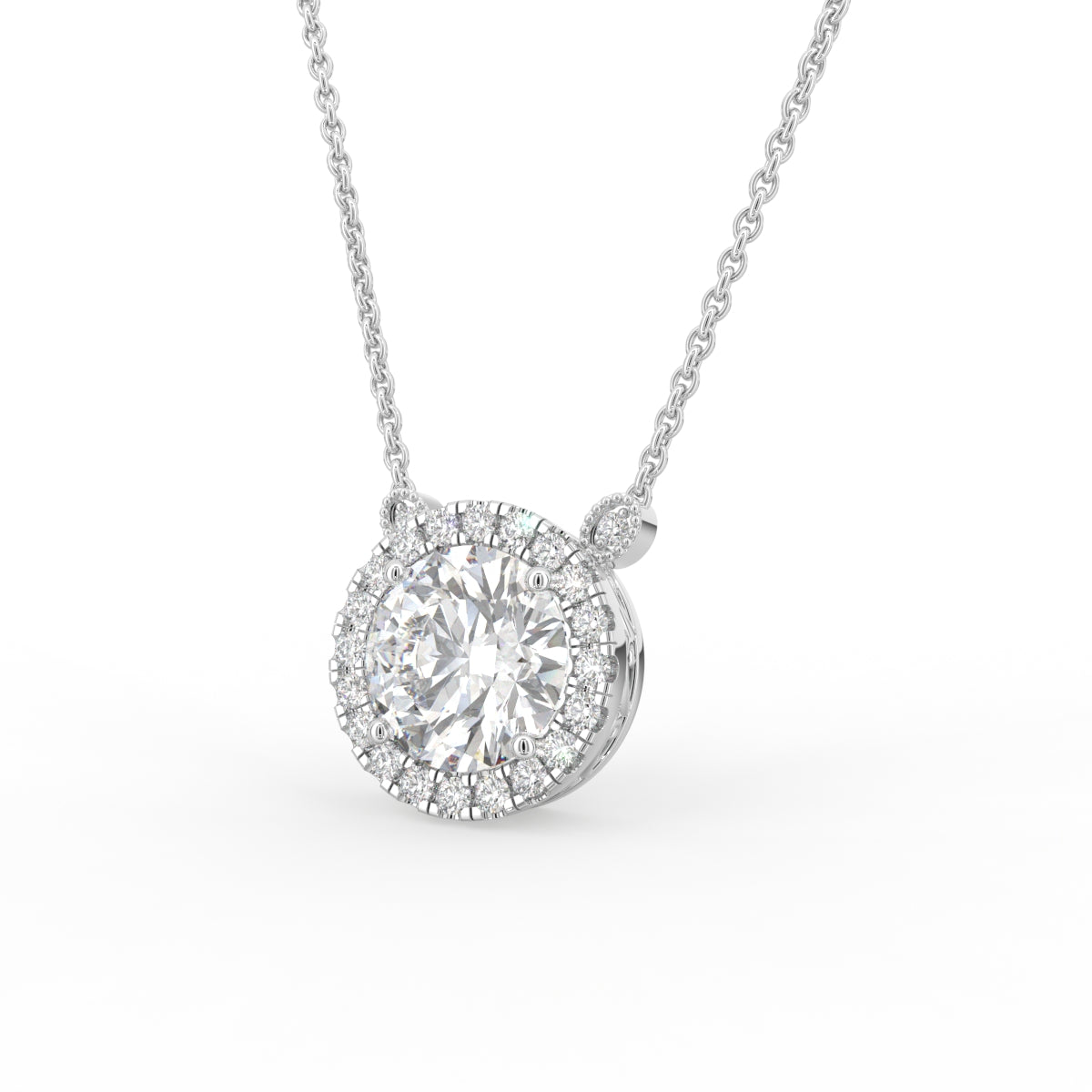 18K Halo Round Diamond Pendant — 3D VIEW