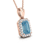 18K White Gold Halo Emerald Blue Diamond Pendant — RIGHT