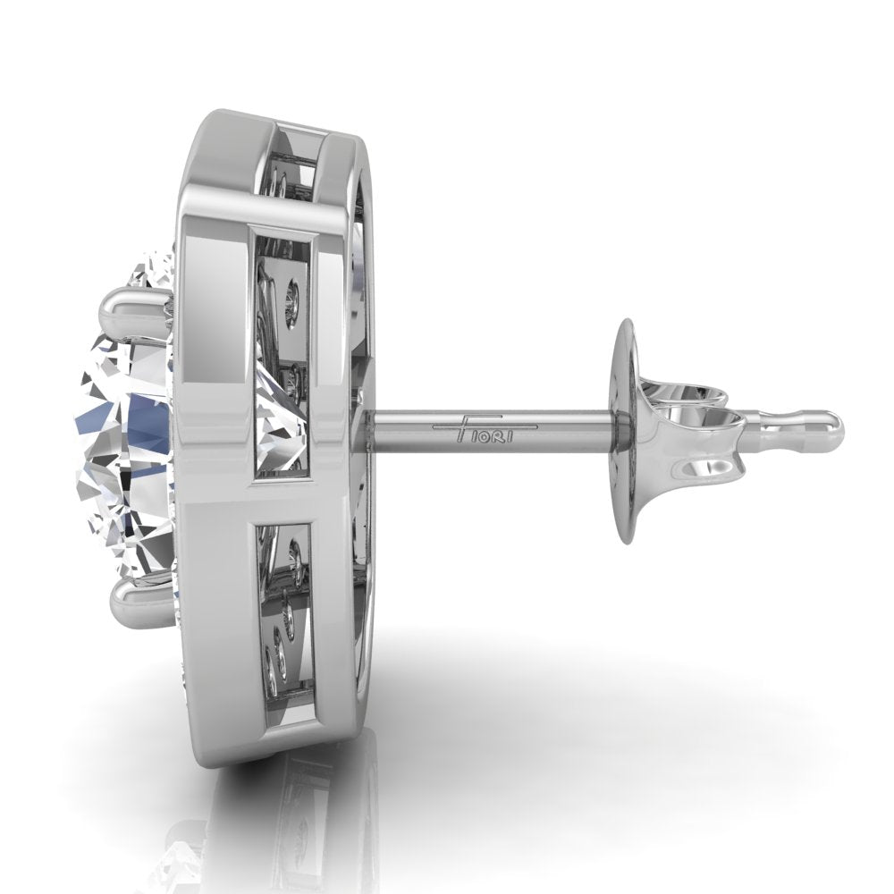 18K Halo Lab Grown Diamond Earrings — SIDE VIEW