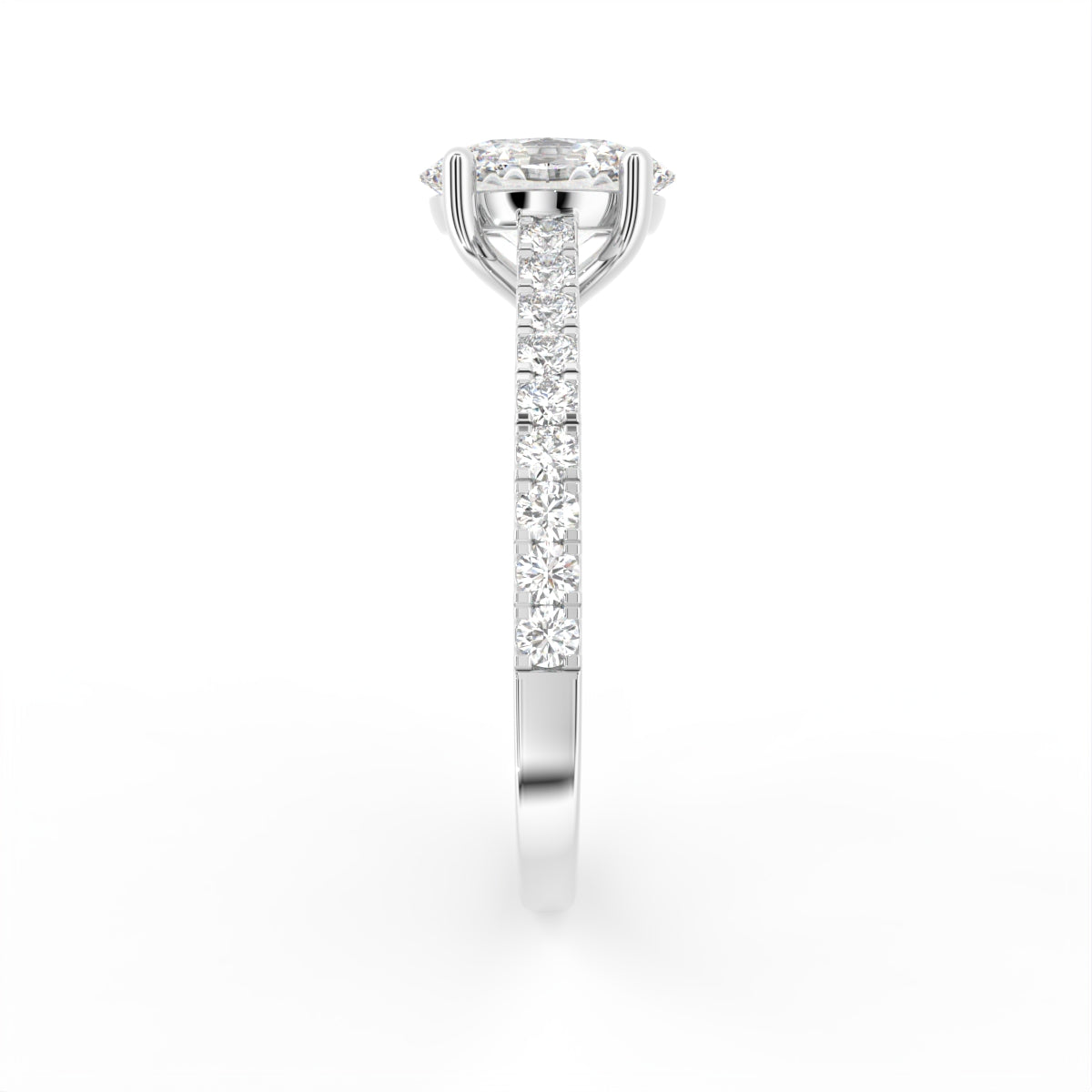 18K Solitaire Oval Diamond Engagement Ring — SIDE