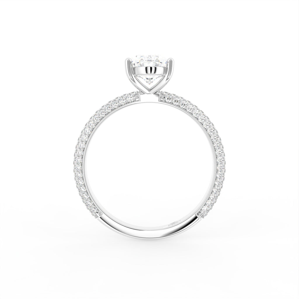 18K Shoulder Set Oval Diamond Engagement Ring — FRONT