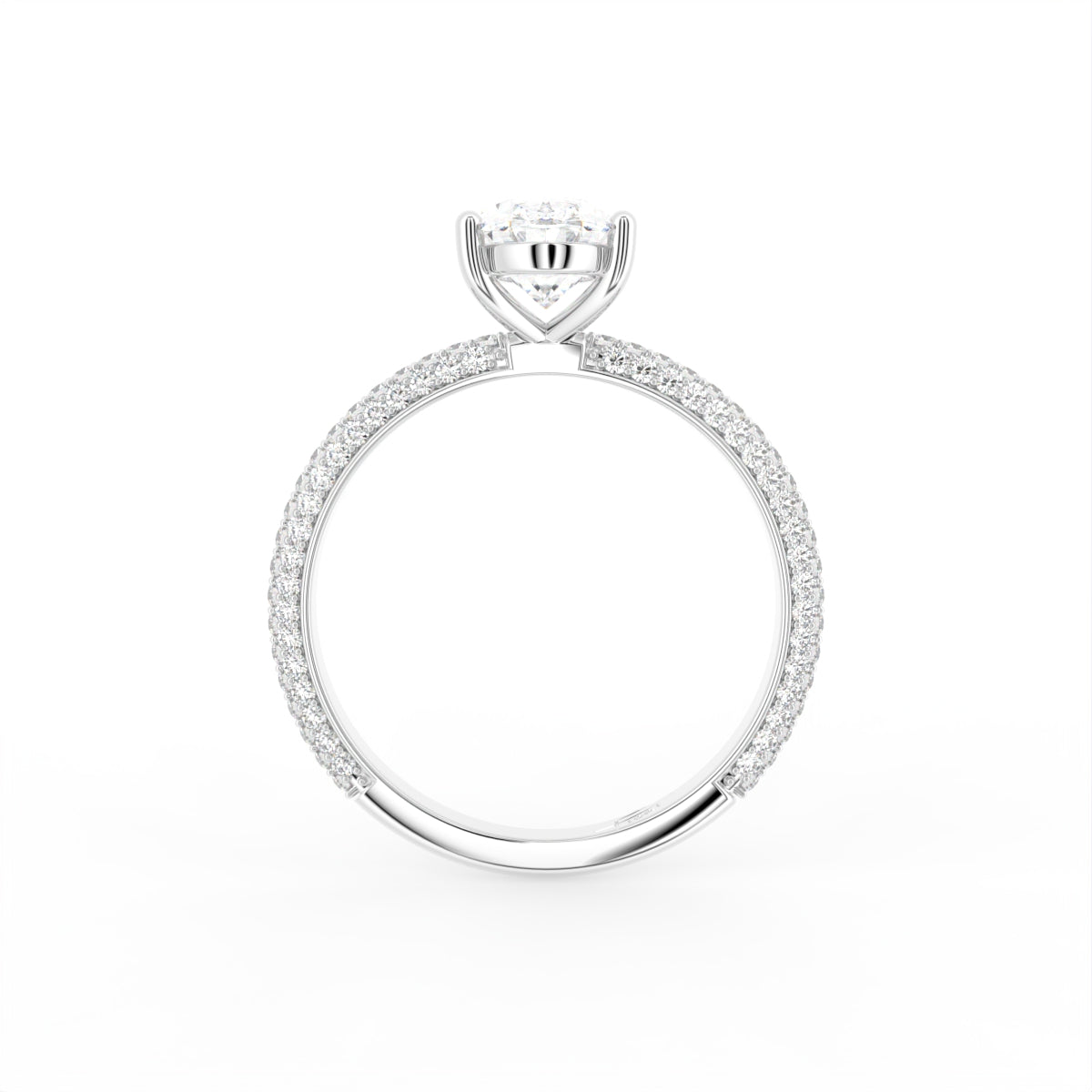 18K Shoulder Set Oval Diamond Engagement Ring — FRONT