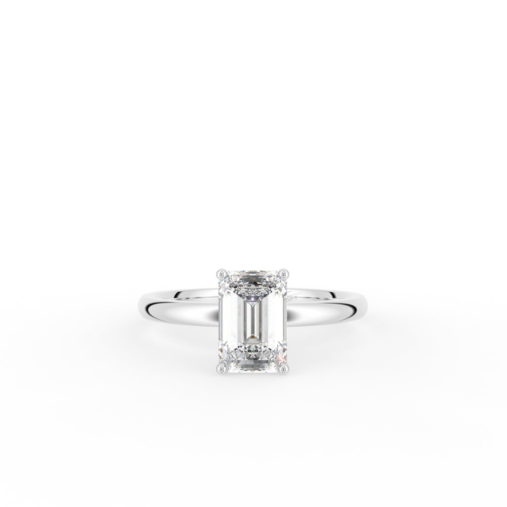 18K Solitaire Emerald Cut Diamond Engagement Ring — TOP