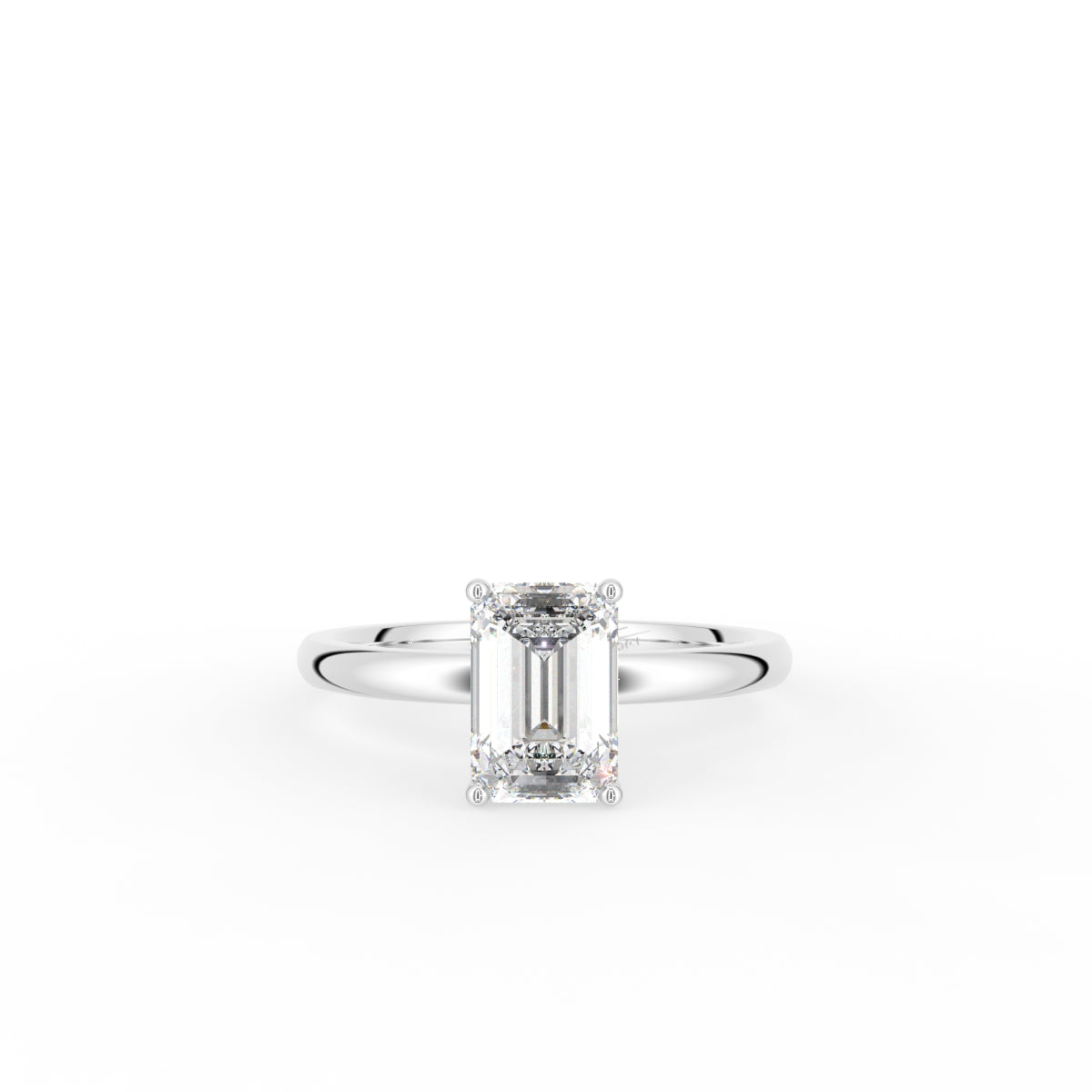 18K Solitaire Emerald Cut Diamond Engagement Ring — TOP