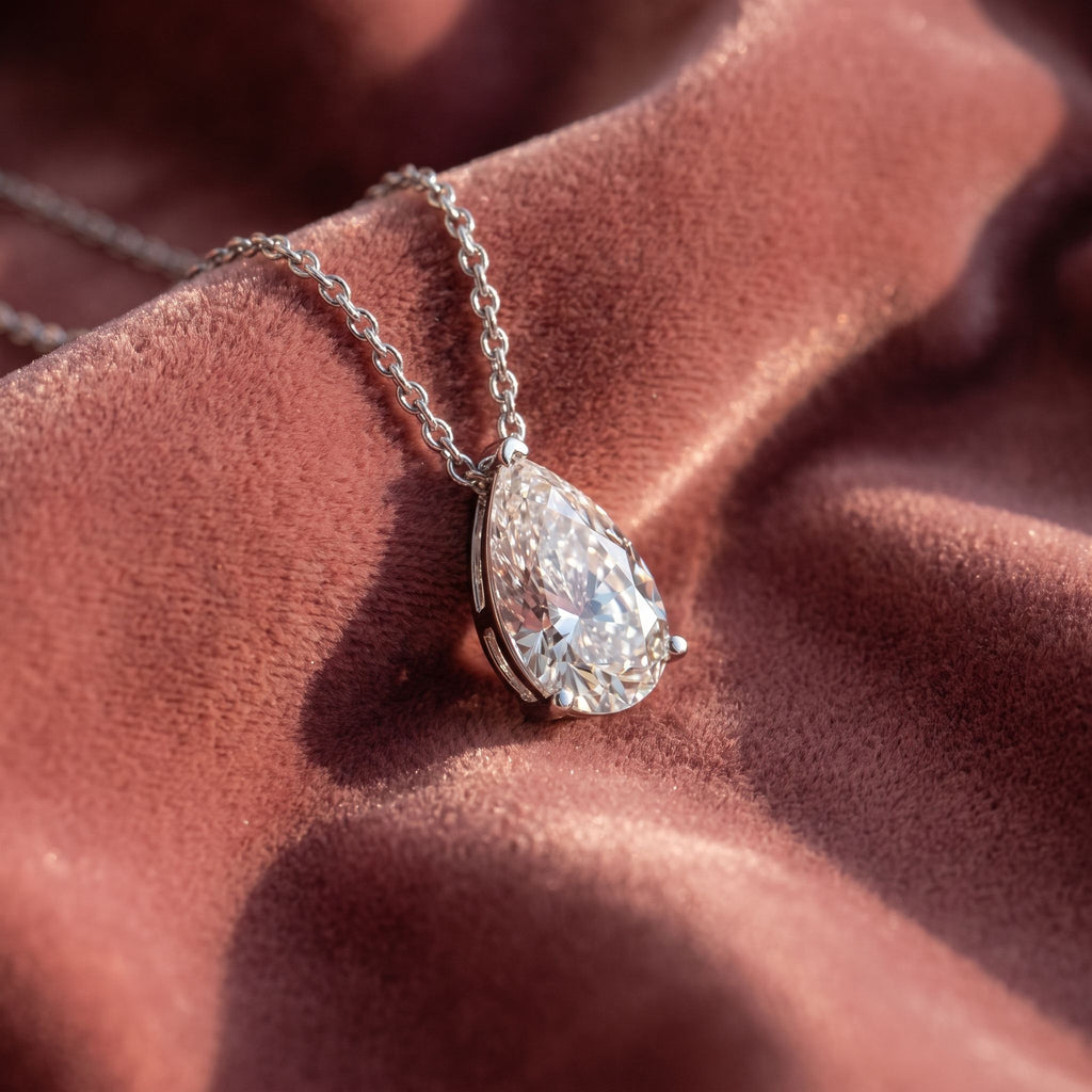 18K Solitaire Pear Diamond Pendant — AI cloth, in-house
