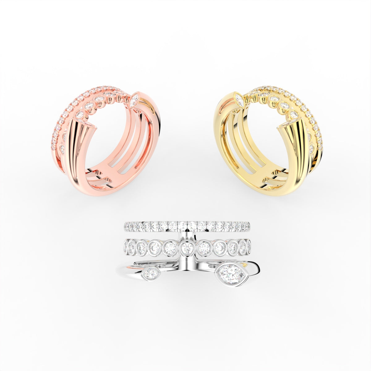 Sterling Silver Diamond Ring — 3 COLOR