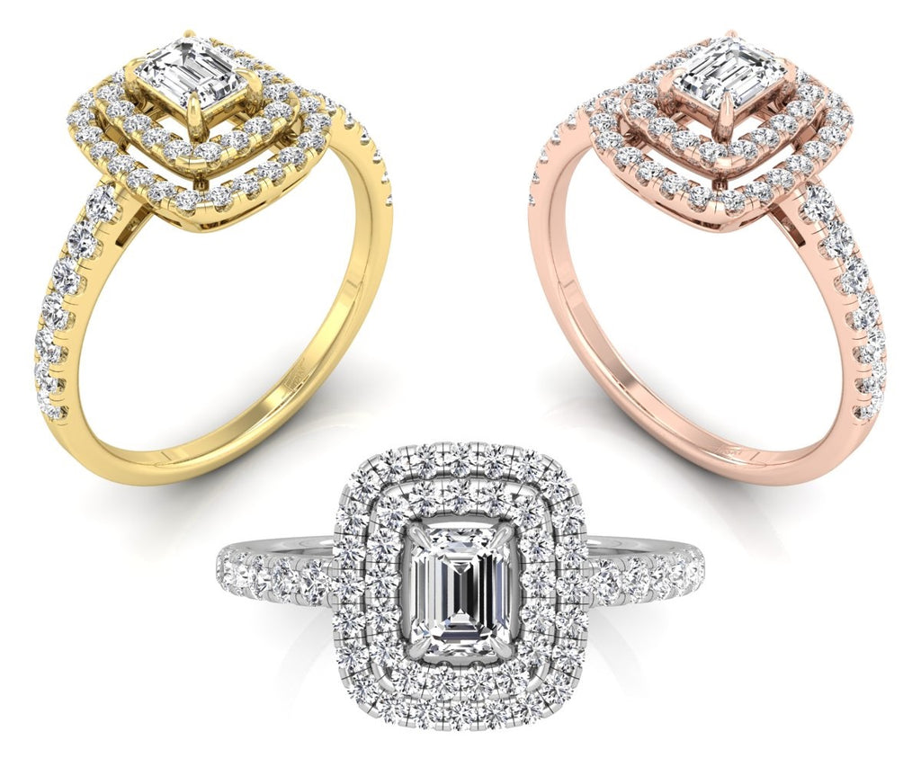 18K Halo Diamond Engagement Ring — 3 COLOR