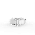 14K White Gold Solitaire Emerald Diamond Ring — TOP