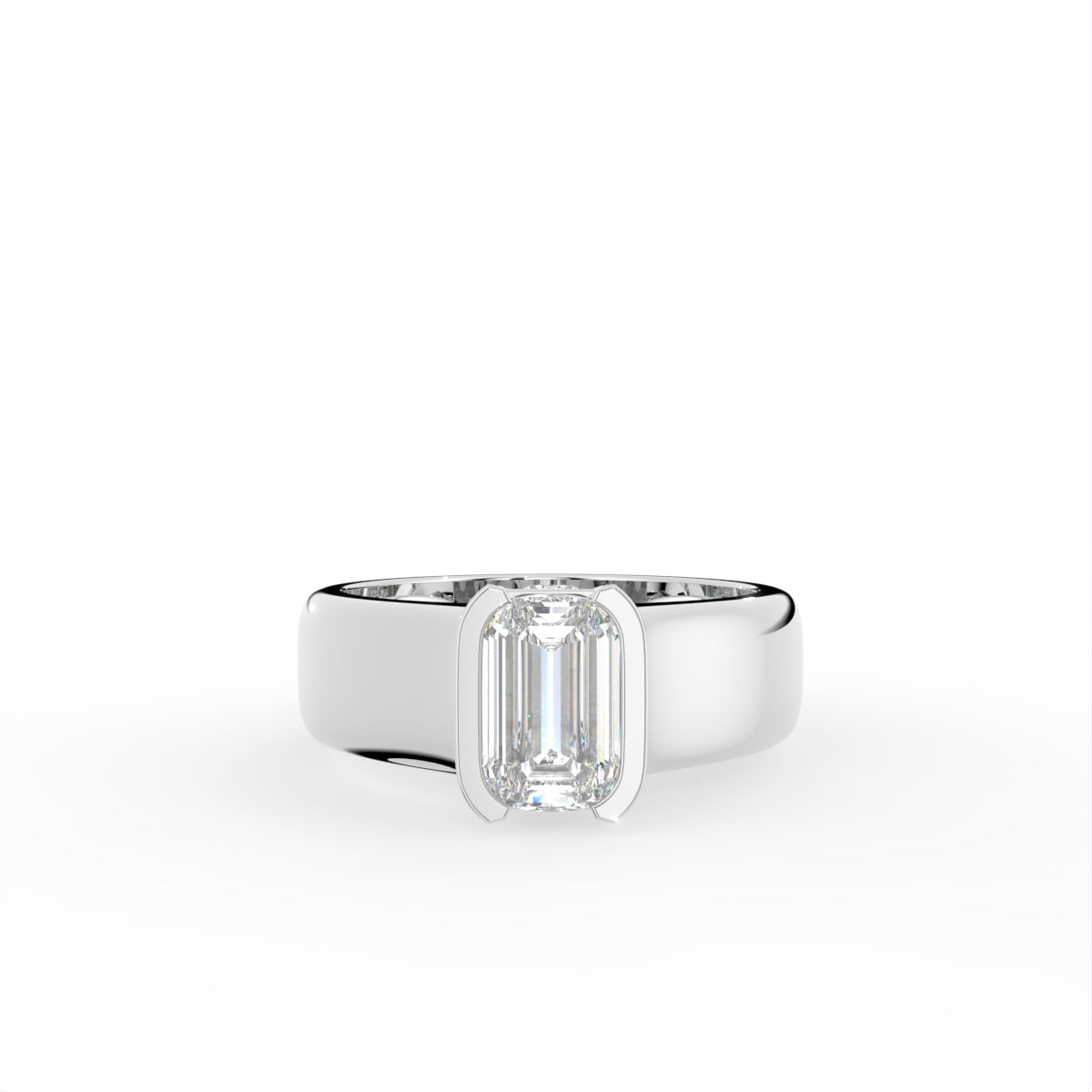 14K White Gold Solitaire Emerald Diamond Ring — TOP