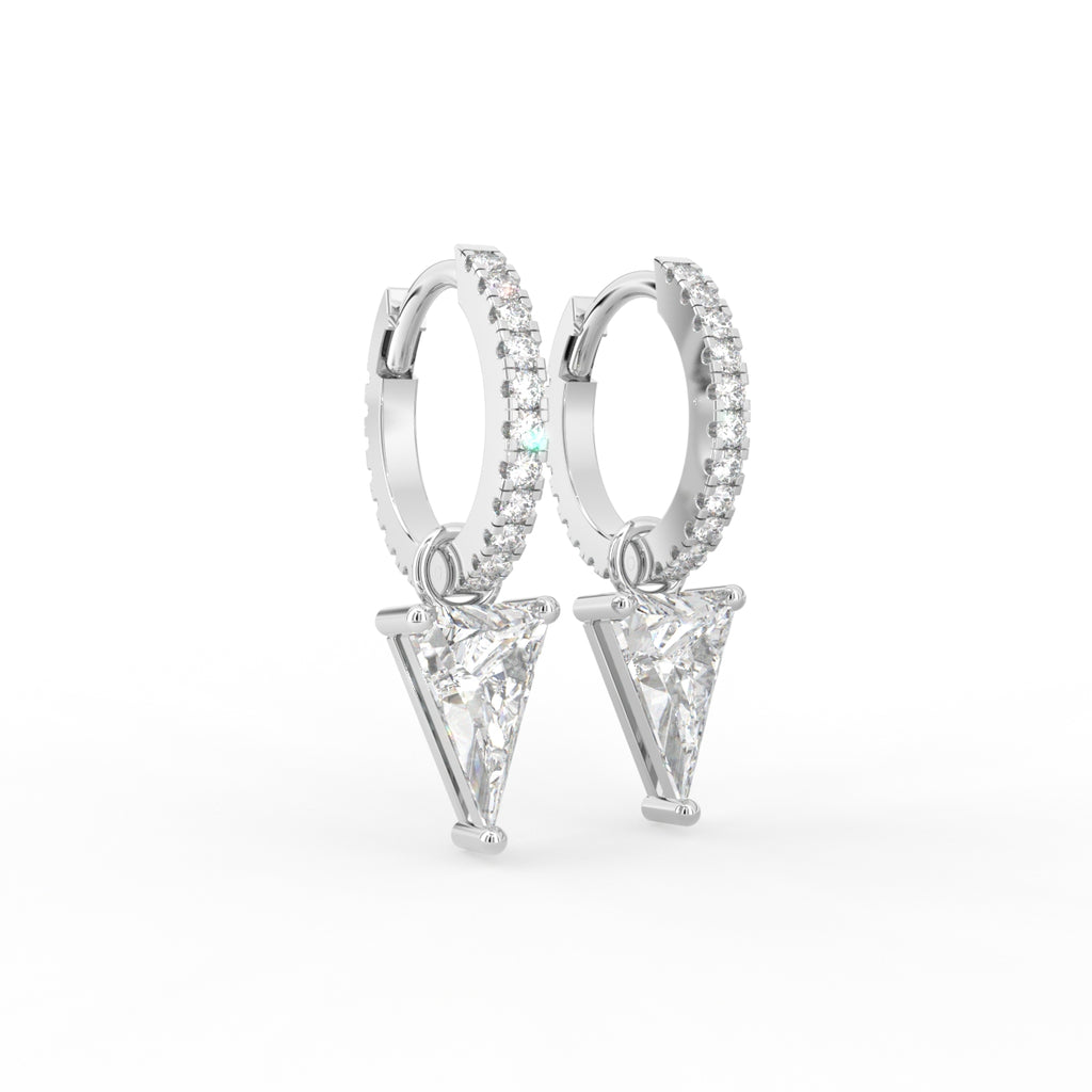 18K White Gold Triangle Diamond Drop Earrings — 3D VIEW