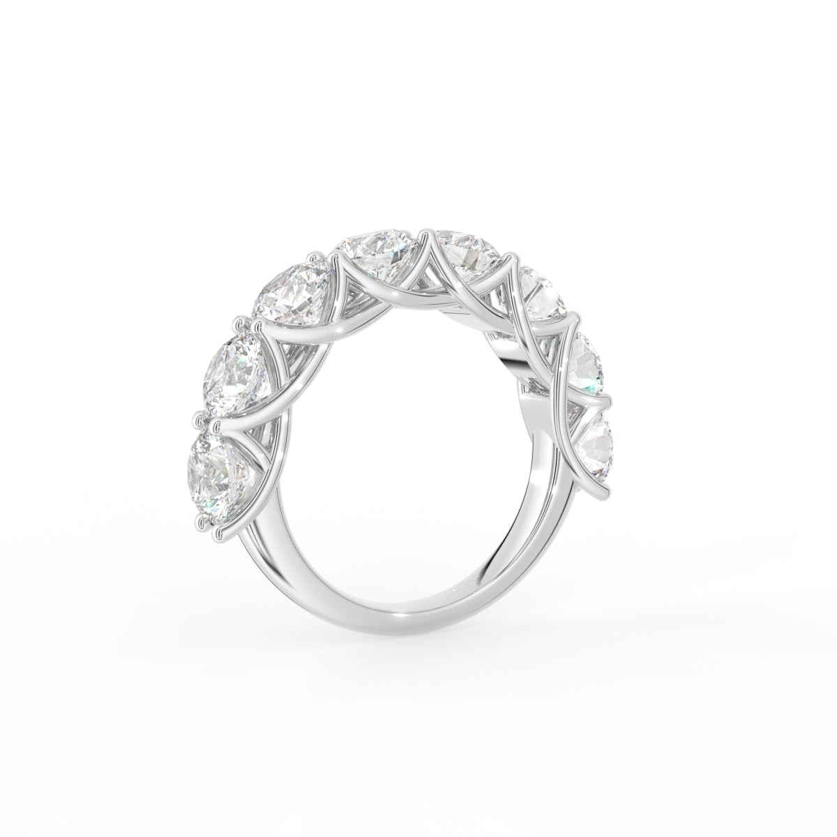 18K Half Eternity Round Diamond Ring — 3D VIEW