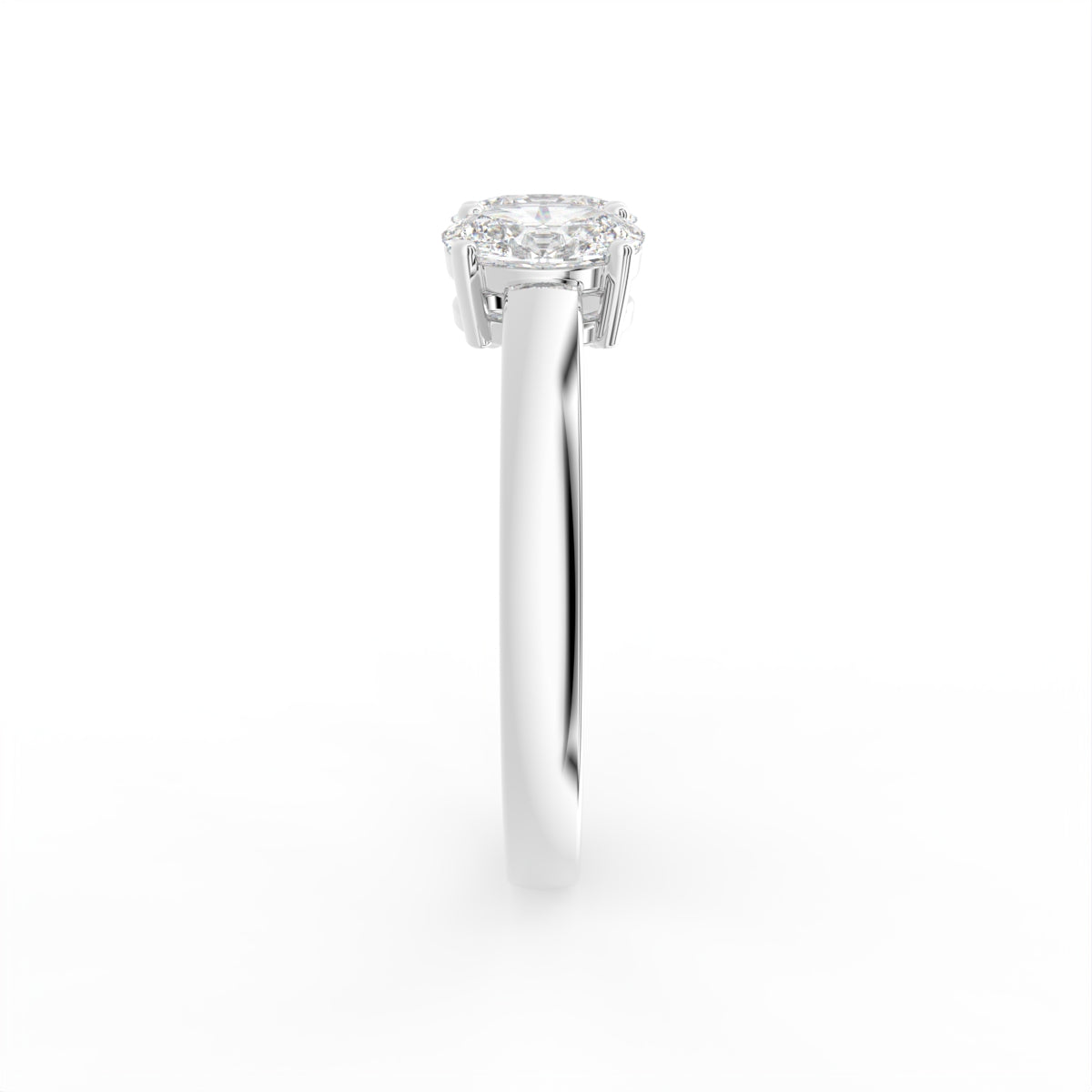 18K White Gold Trilogy Oval Diamond Ring — SIDE