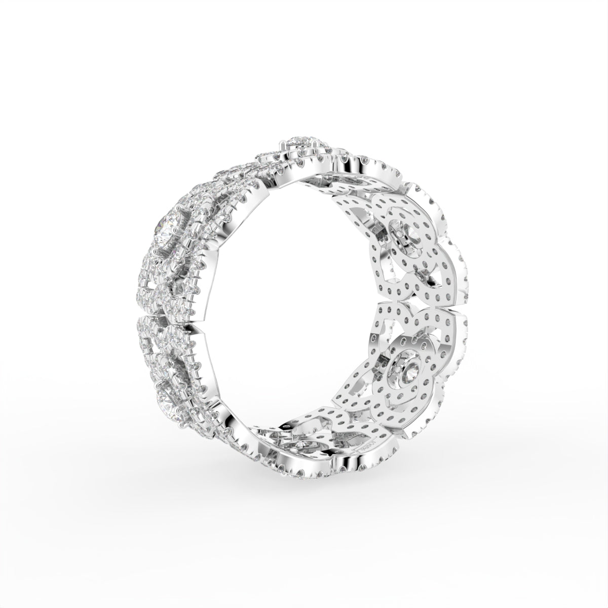 18K Floral Pave Diamond Ring — 3D VIEW