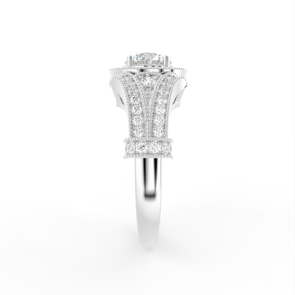 18K Bespoke Halo Round Diamond Ring — SIDE
