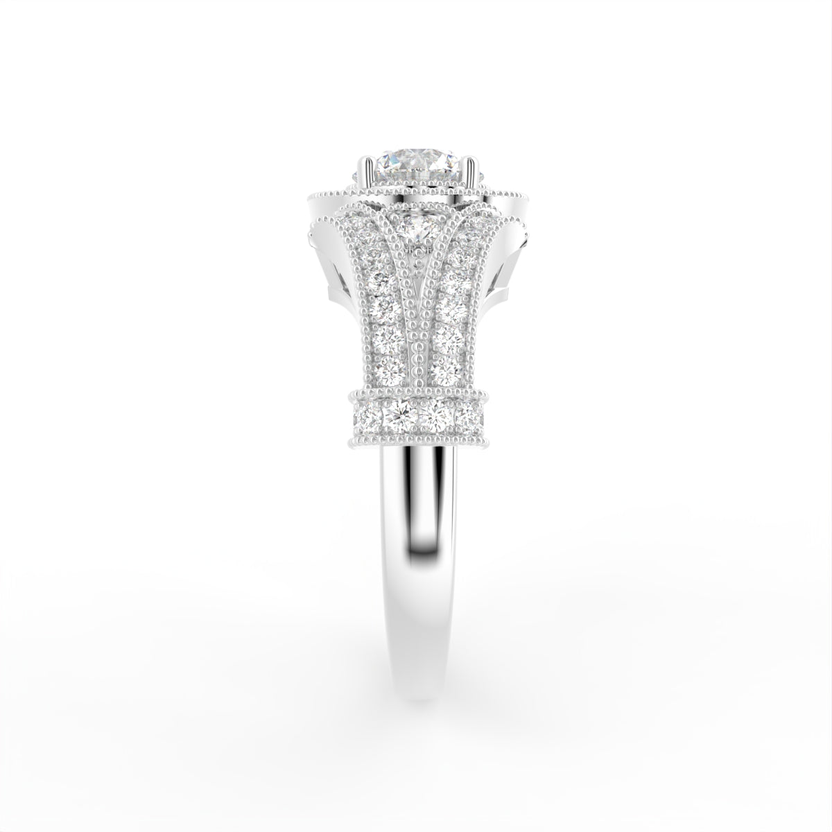 18K Bespoke Halo Round Diamond Ring — SIDE