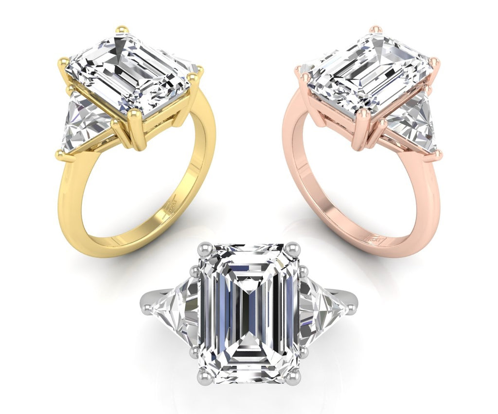 18K Trilogy Emerald Cut Diamond Ring — 3 COLOR