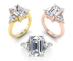 18K Trilogy Emerald Cut Diamond Ring — 3 COLOR