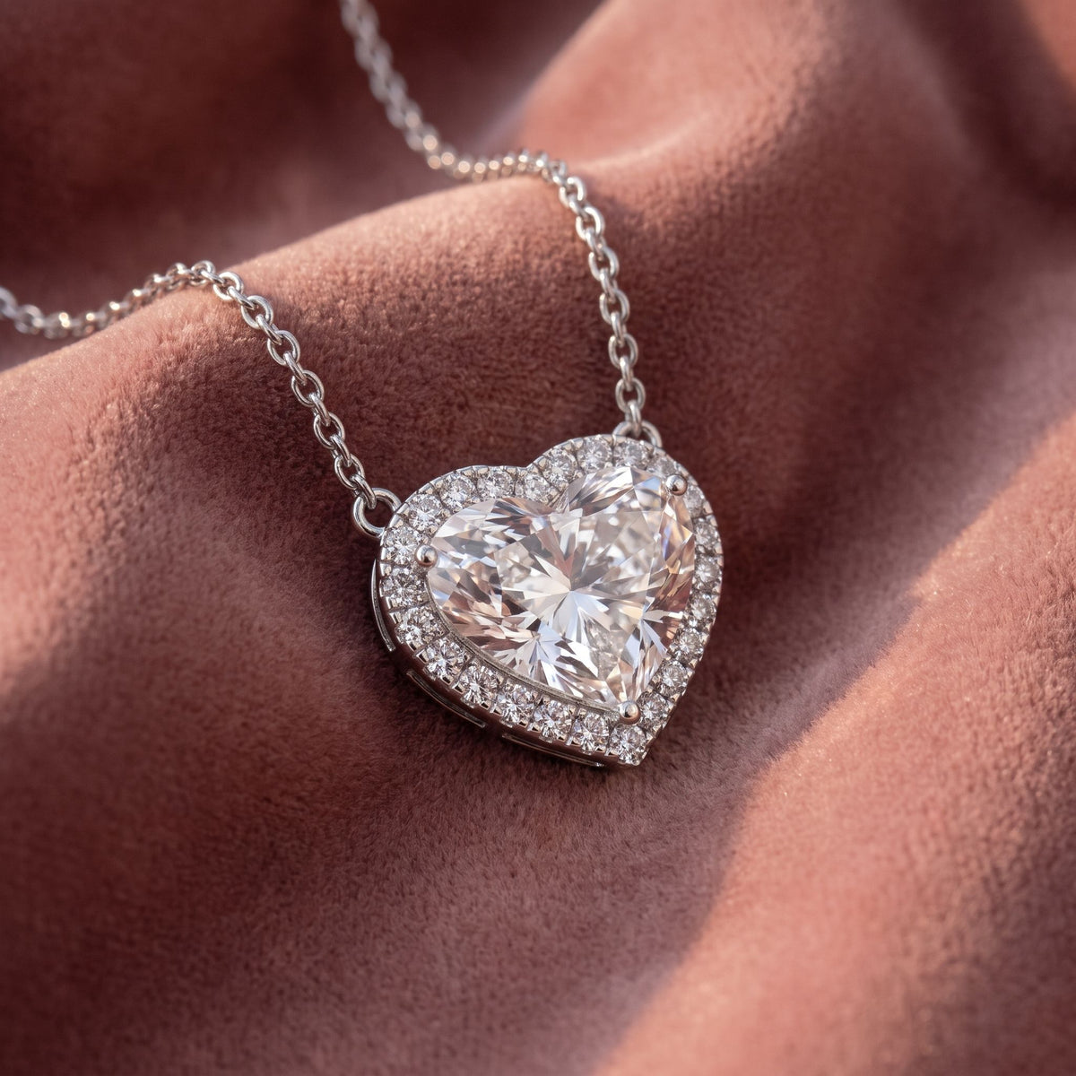 18K Halo Heart Diamond Pendant — AI cloth, in-house