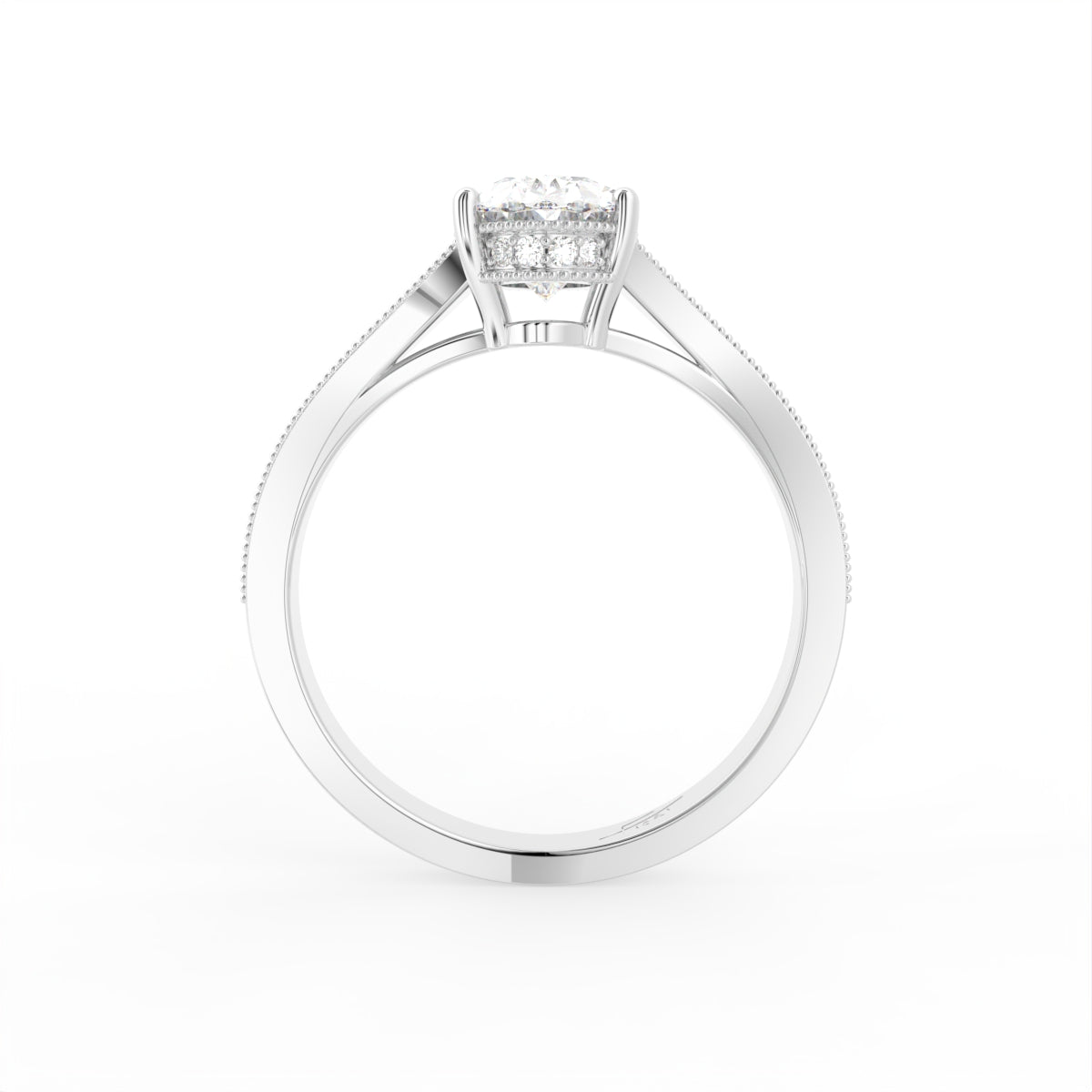 18K Solitaire Oval Diamond Engagement Ring — FRONT