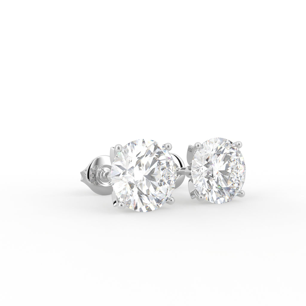 18K Round Solitaire Diamond Earrings — 3D VIEW