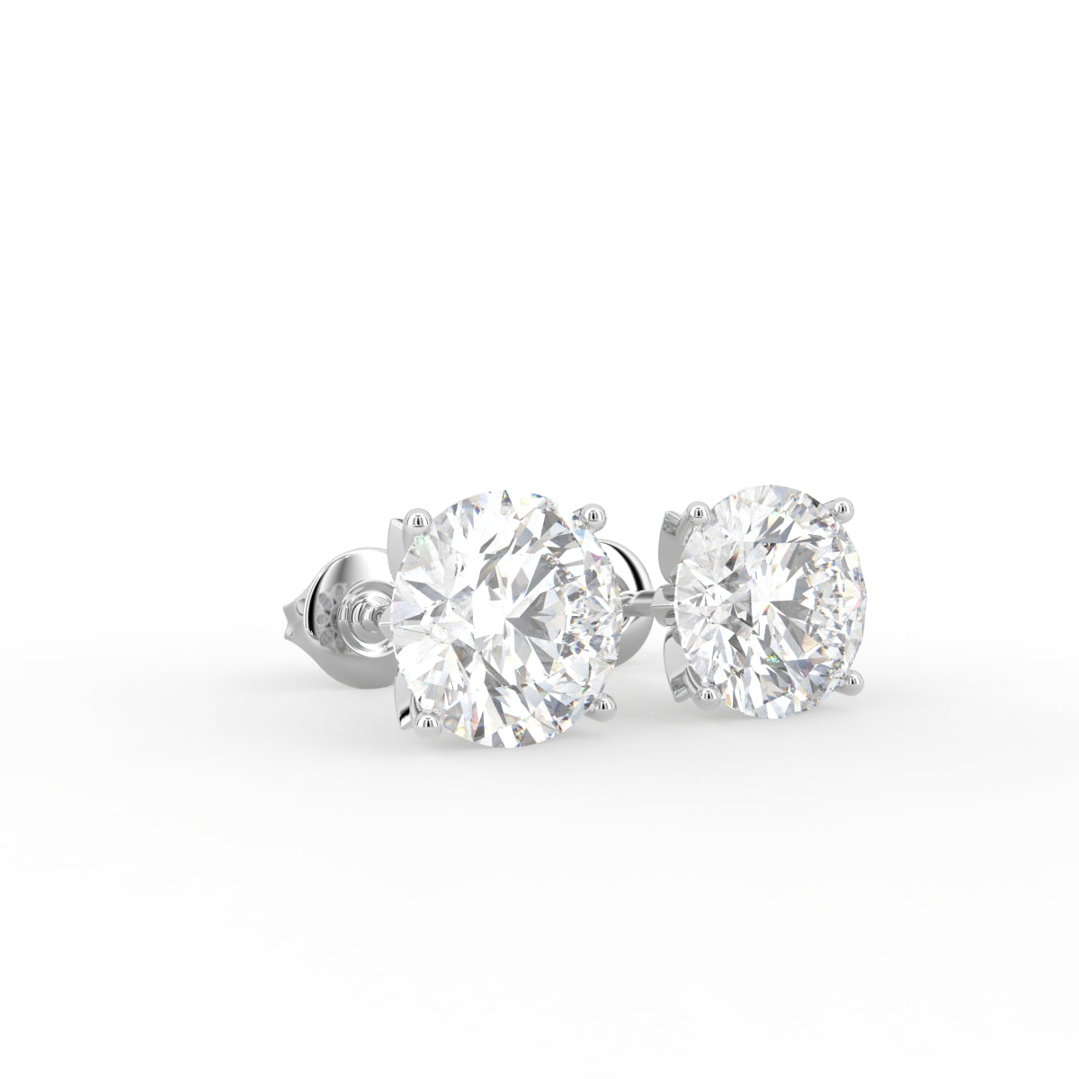 18K Round Solitaire Diamond Earrings — 3D VIEW