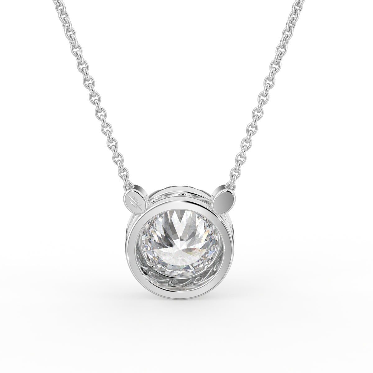 18K Halo Round Diamond Pendant — BACK