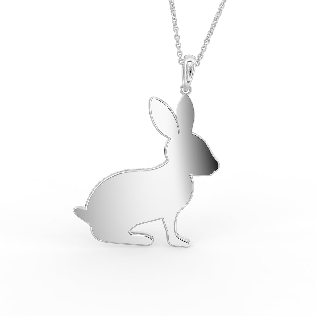 18K White Gold Bunny Round Diamond Pendant — BACK