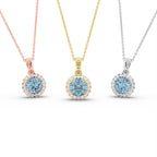 18K White Gold Halo Round Blue Diamond Pendant — 3 COLOR